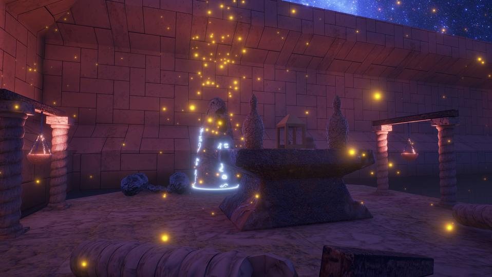 Ancient Temple, interior with glowing particles