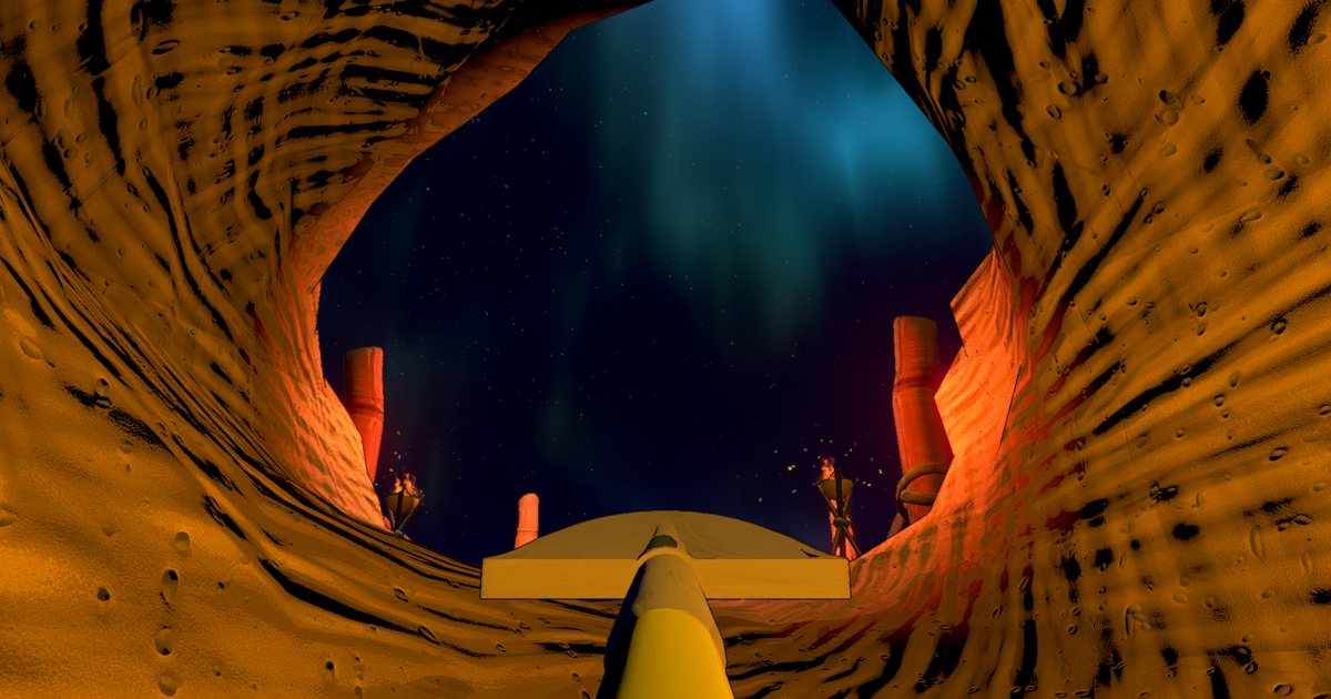 A dug tunnel opening onto a night sky in Cozy Holes